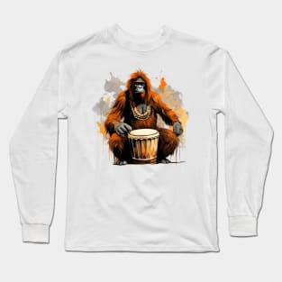 Orangutan playing drums Long Sleeve T-Shirt